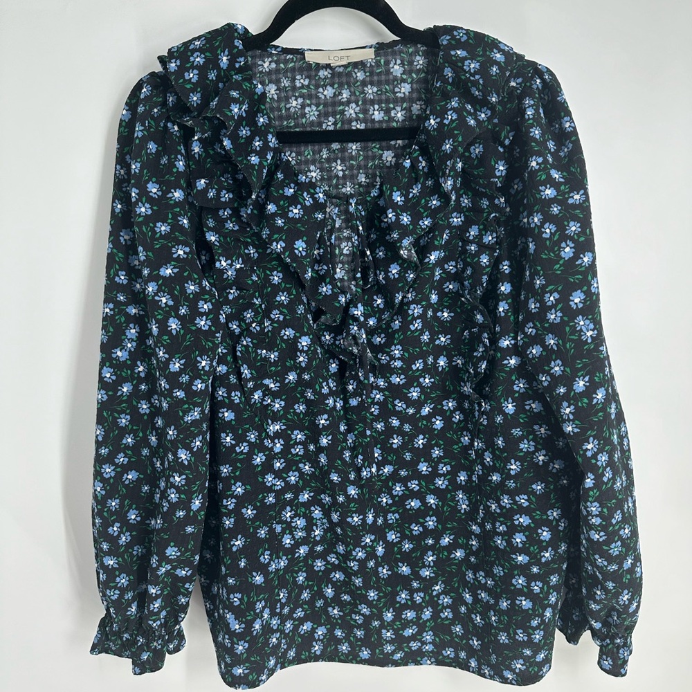 Loft floral ruffle long sleeve blouse